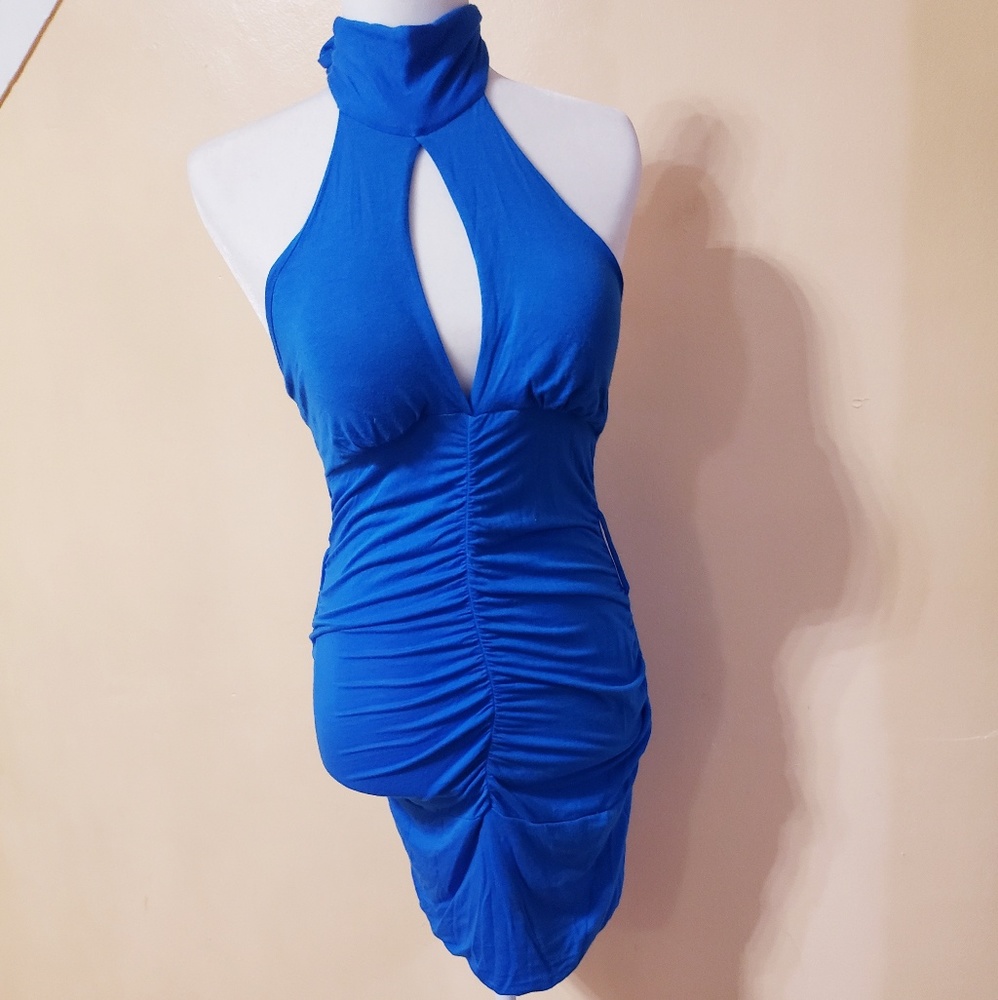 Blue Ruffled Halter Dress - Picture 2 of 7